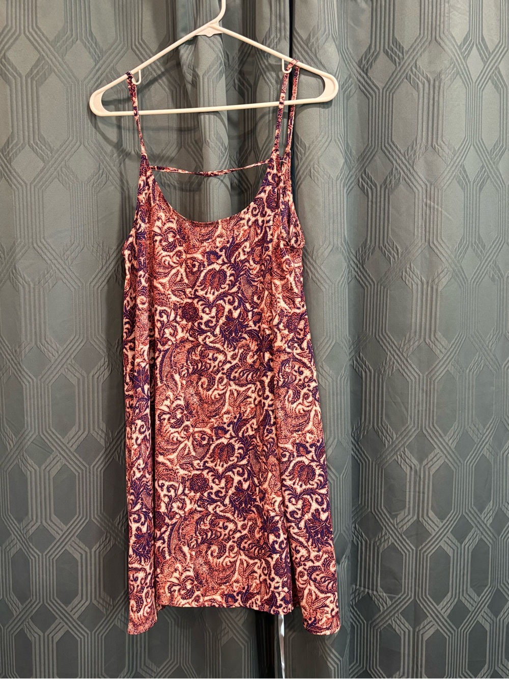 Free People Paisley Print Sheer Slip Dress/ Coverup with Coral and Navy Motif